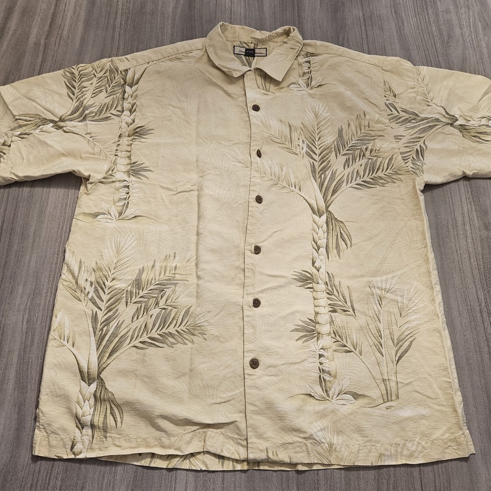 Tommy Bahama Mens Large Hawaiian Silk Shirt Short Sleeve Button Up Yellow Floral